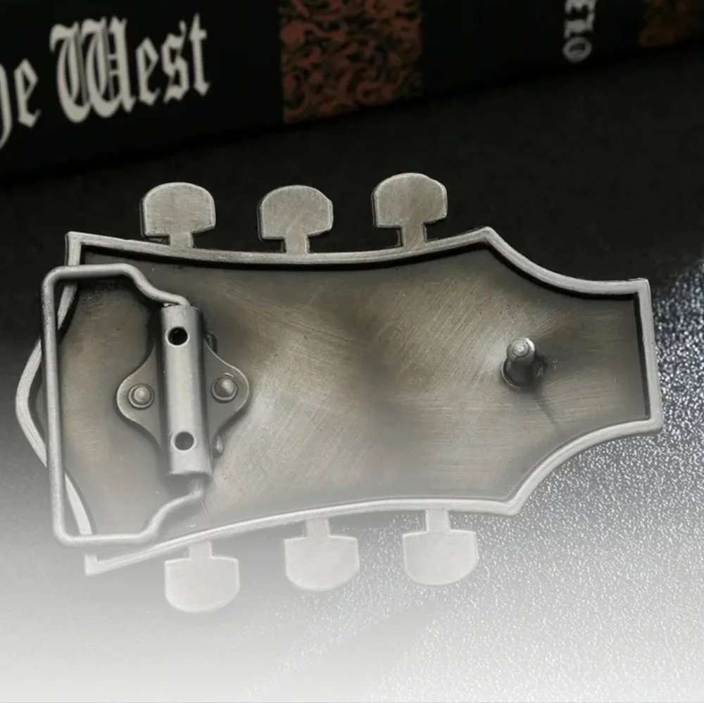 Red Guitar Head Belt Buckle Silver Tone 3.8 X 2.8